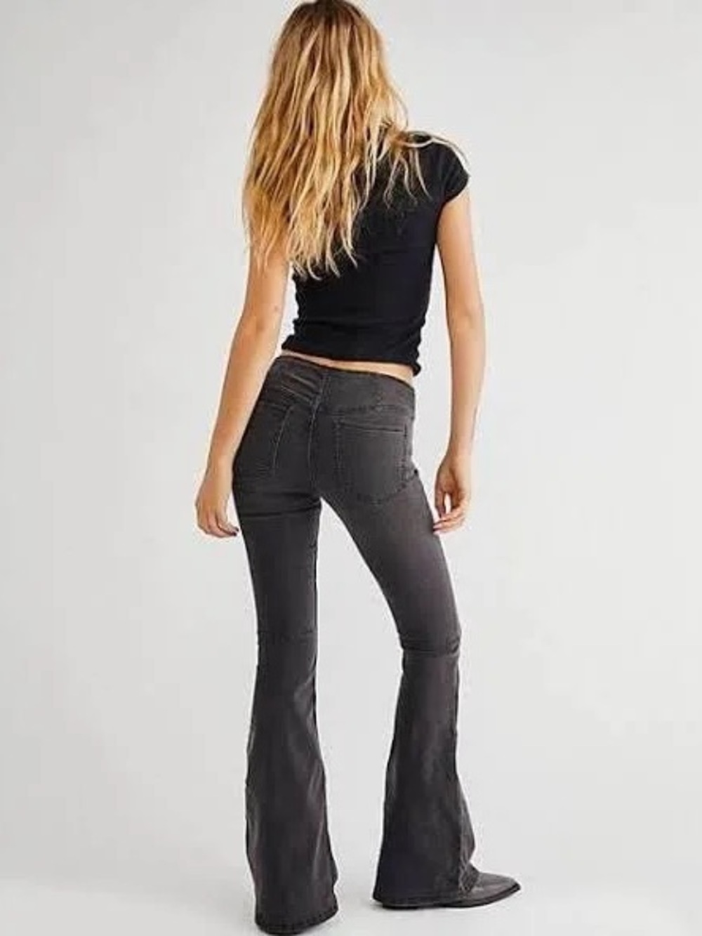 Free People Black Garment Dyed Flare Jeans - pull on